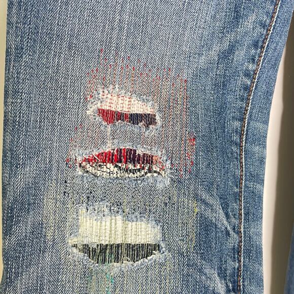 American Eagle Women's Size 10 Distressed Faded Patched Ripped Boho Skinny Jeans - Picture 6 of 9